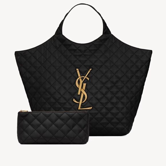 YSL, Saint Laurent iCare Tote Bag and Pouch, Black Quilted Leather - Picture 2 of 14